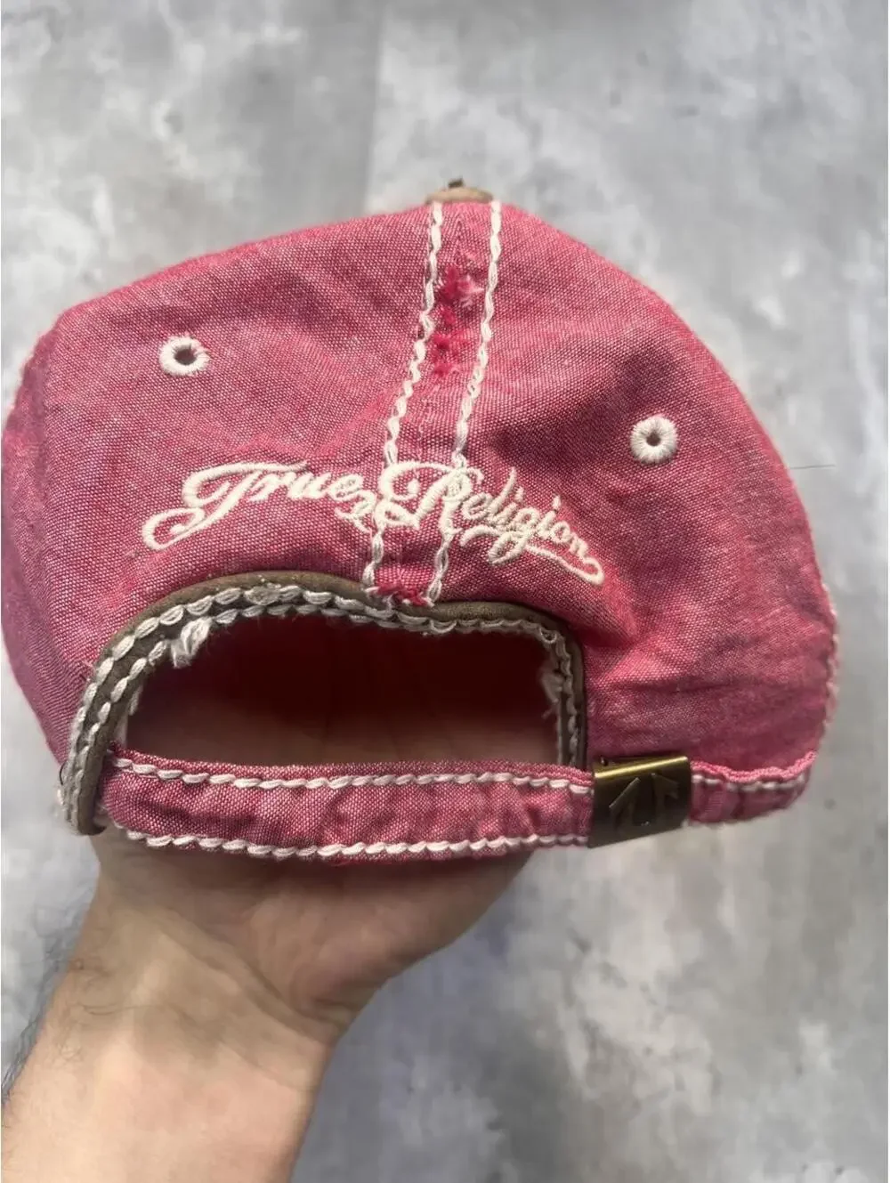 Y2K True Religion Horseshoe Pink Distressed Hat